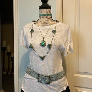 Soft blue turquoise  leather belt.